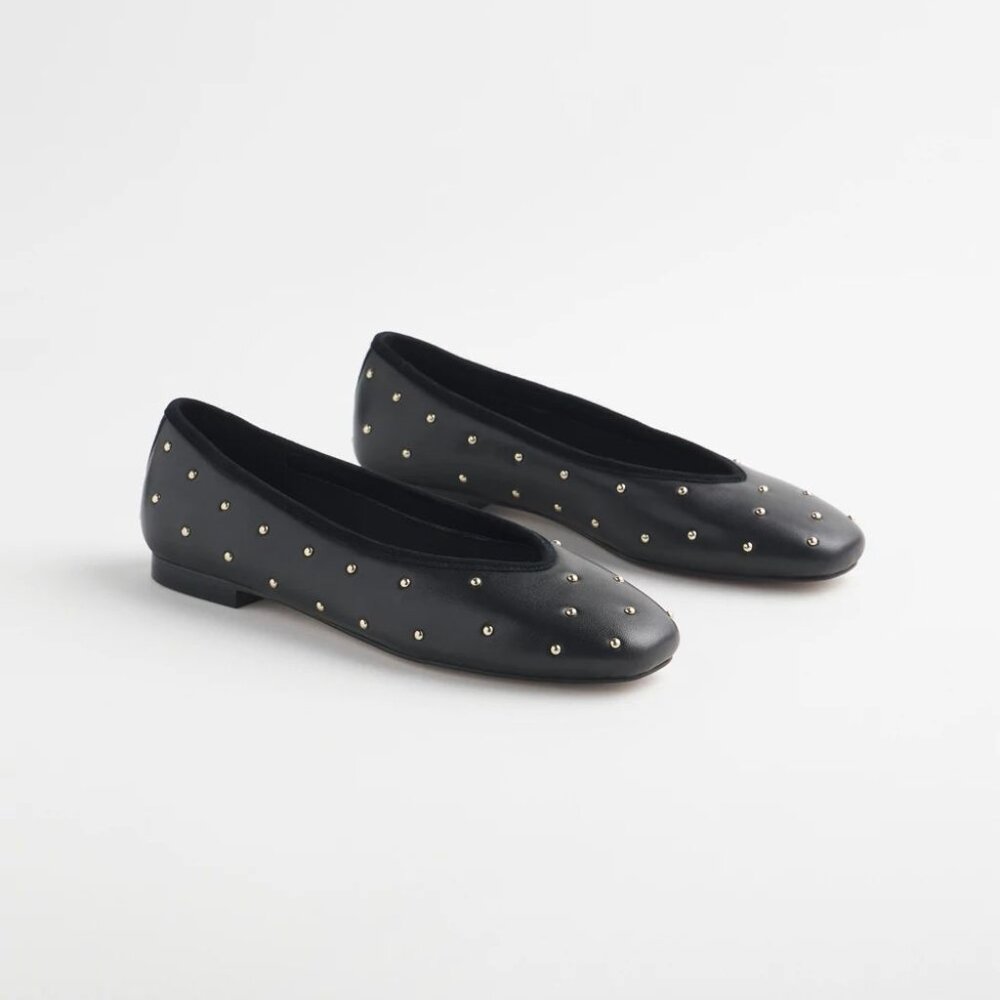 NIB Chico's Black & Gold Studded Ballet Flats size 7.5M